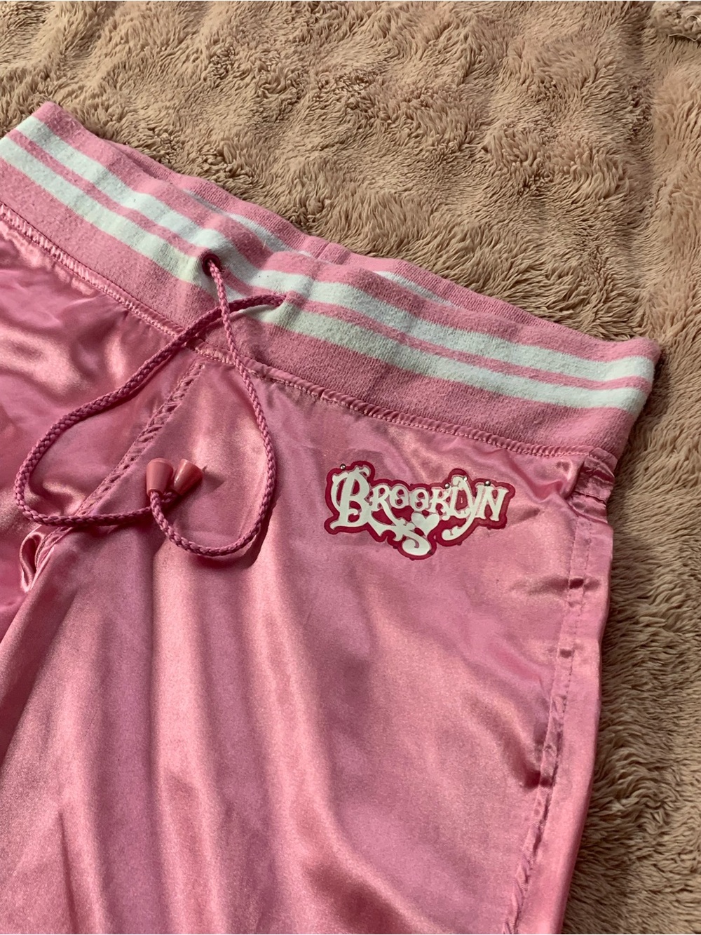 SPY Pink Satin Joggers with Striped Waistband
